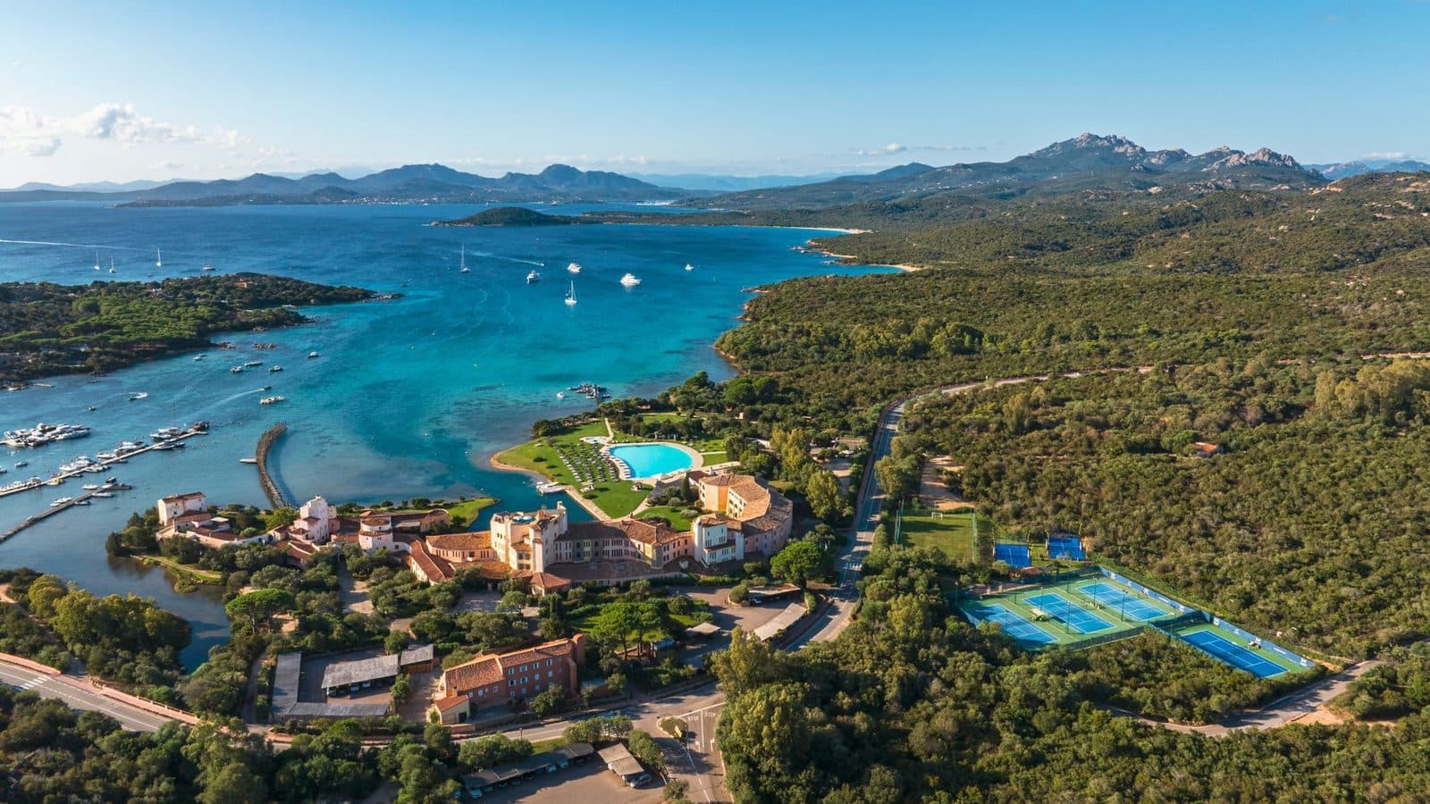 Aerial view of Cala di Volpe and its bay
