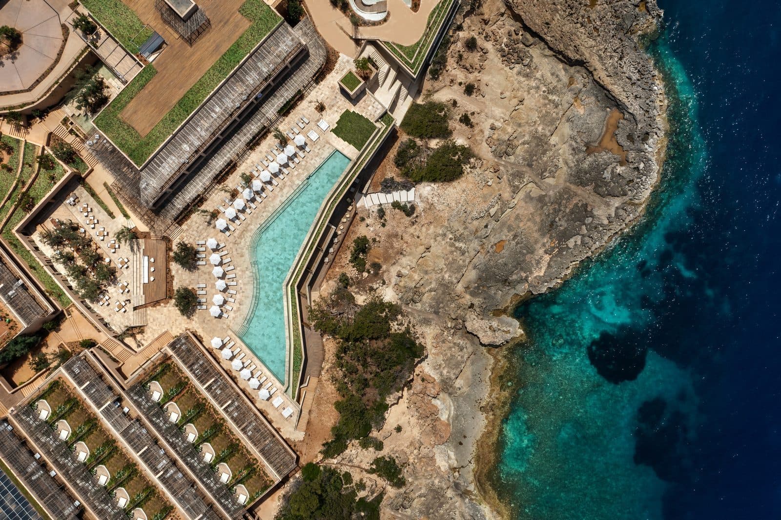Aerial view of Six Senses Ibiza and Cala Xarraca bay