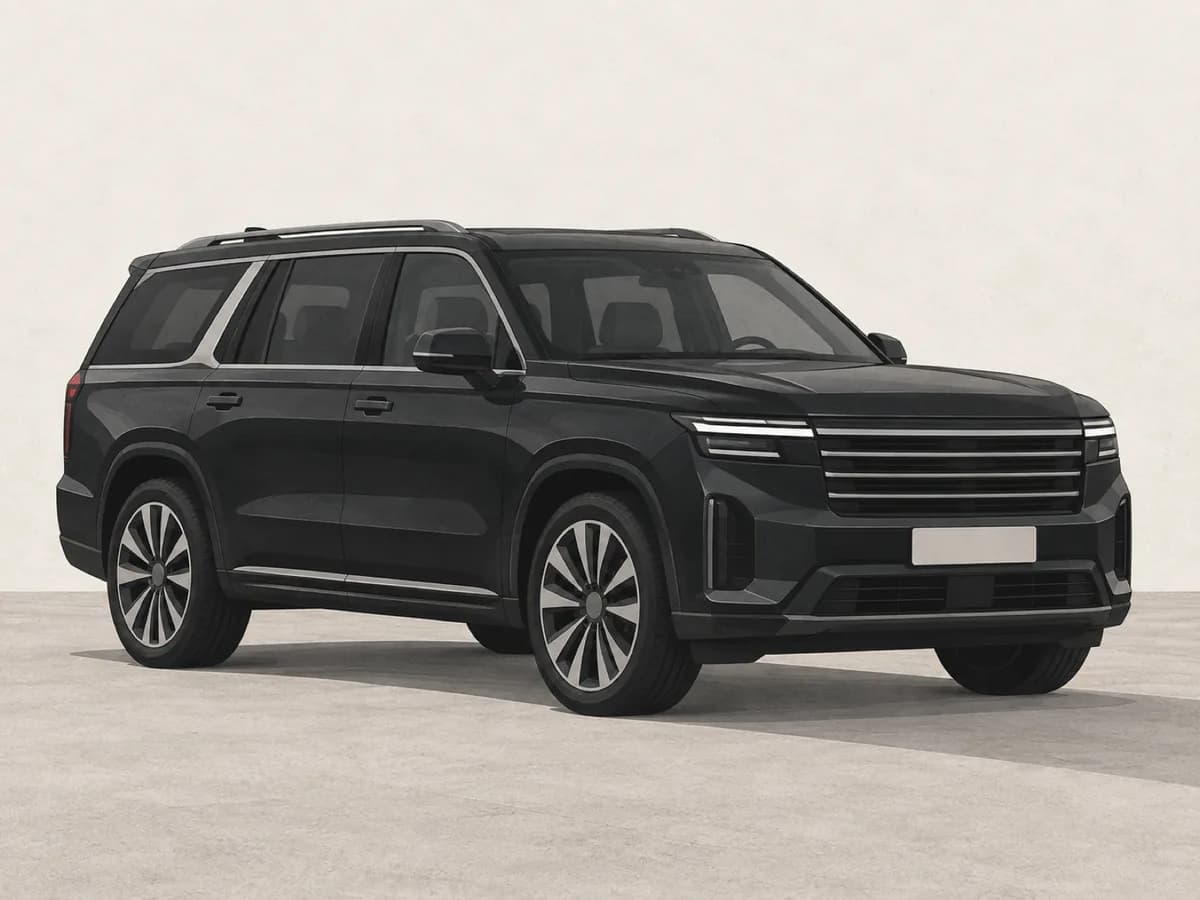 A black full-size SUV against a pale background