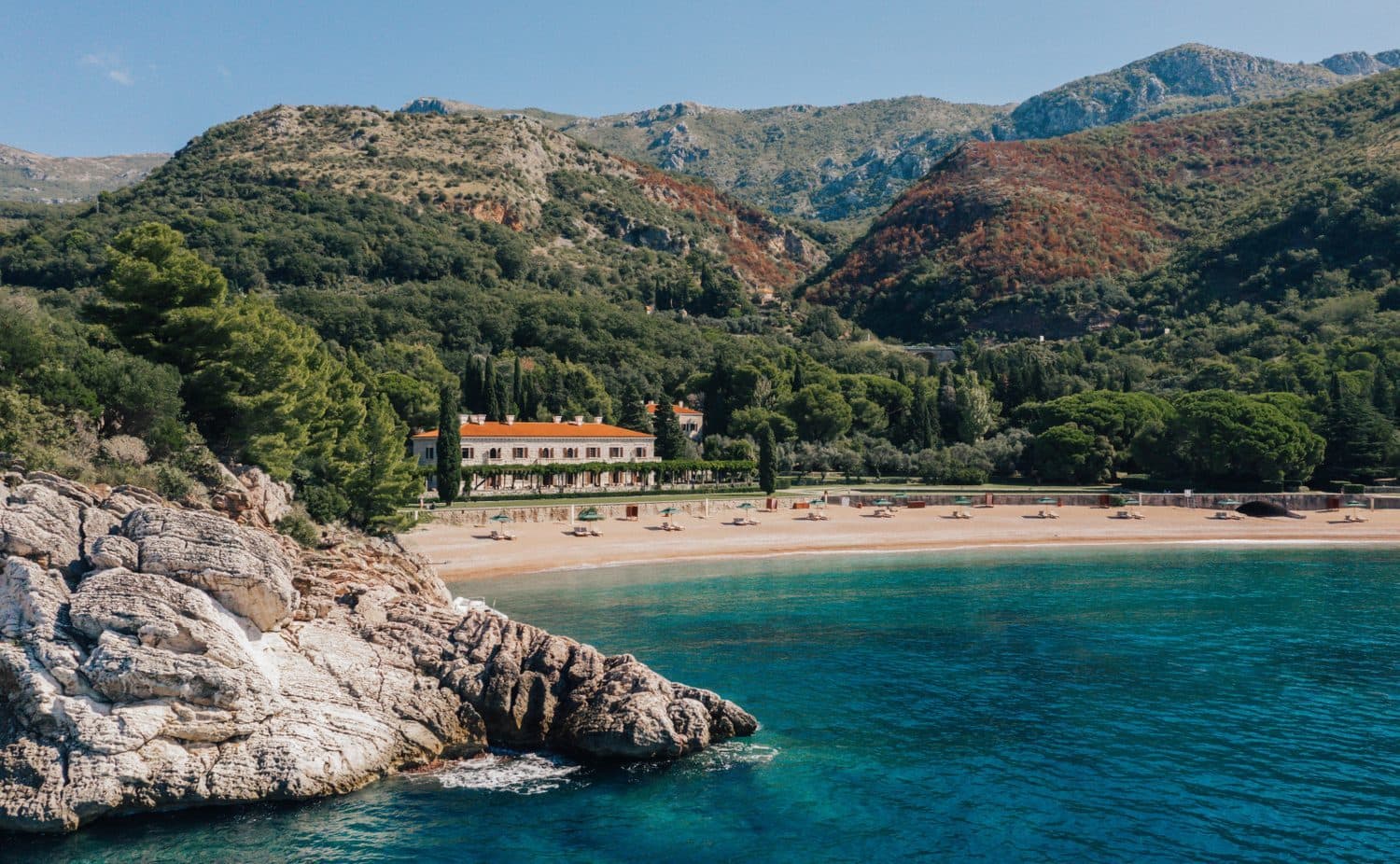 Villa Miločer and its beach at Aman Sveti Stefan